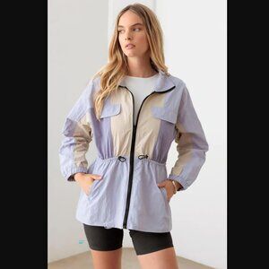 NWT Le Lis Lavender Color Block Windbreaker Jacket, Collar, Drawstring, Pockets